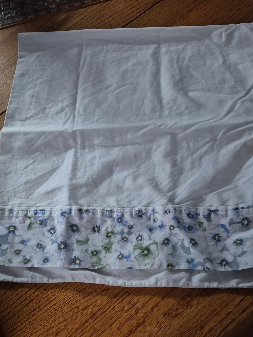 Martha Stewart White Pillowcase with Blue and Green Floral Border